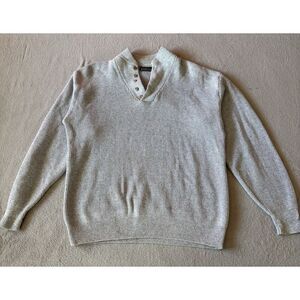 Cabela's Men's Cotton‎ Knit Sweater XL Light Grey Pullover 1/4 Button